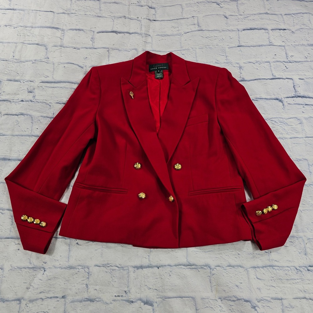 Lauren Ralph Lauren Blazer Womens 8 Red Wool Double Breasted Gold Button VTG USA